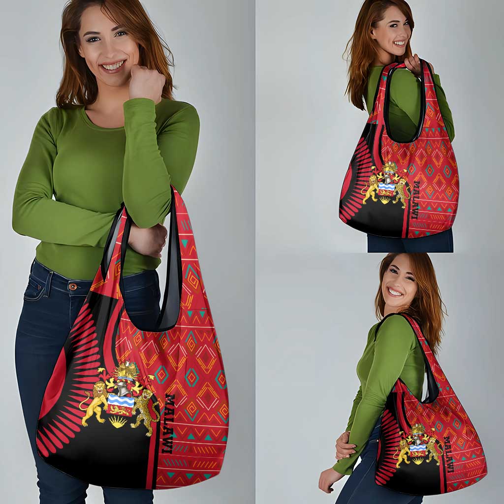 Malawi Patterns Grocery Bag Blended with Flag Colors & National Emblem - Cultural Fusion Design
