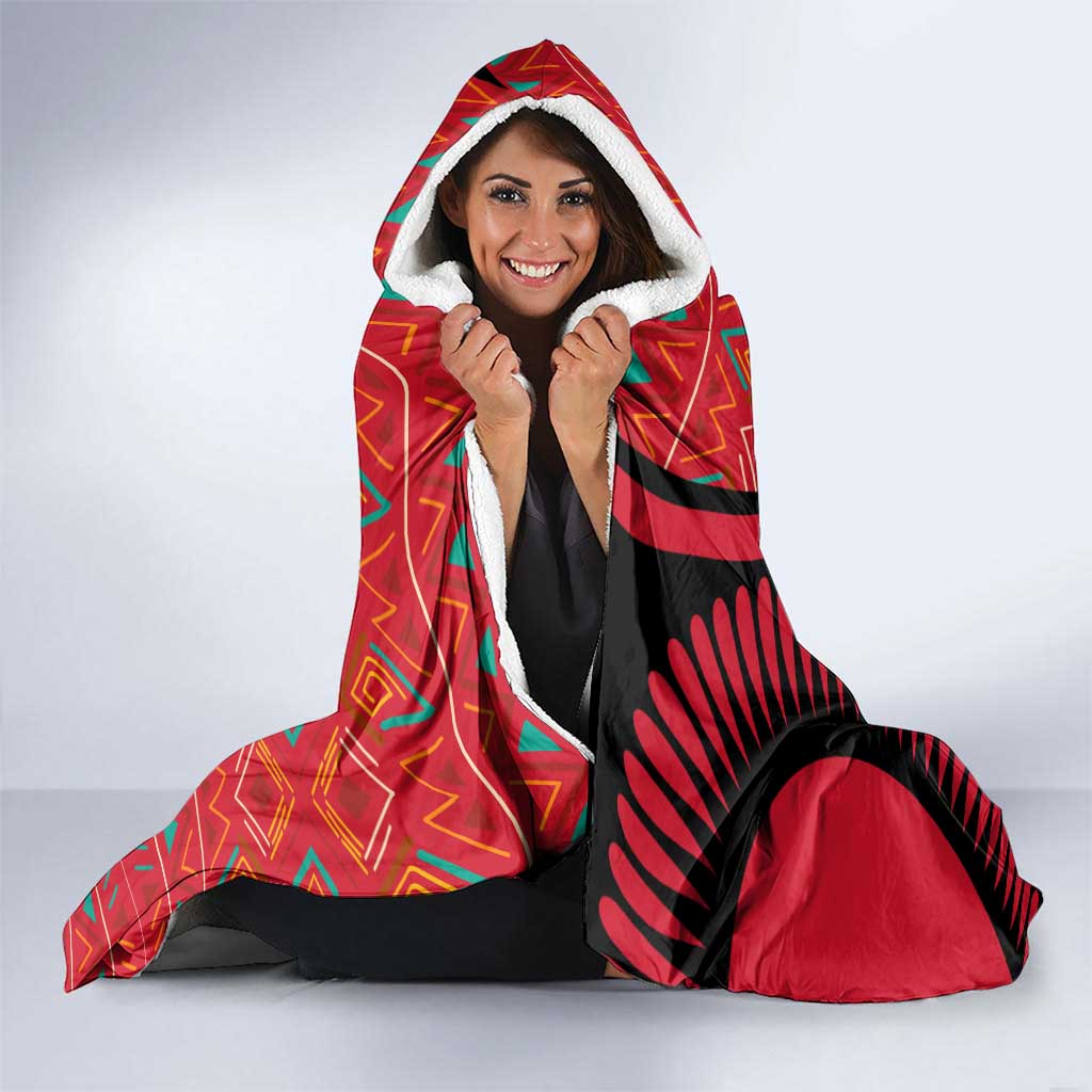 Malawi Patterns Hooded Blanket Blended with Flag Colors & National Emblem - Cultural Fusion Design