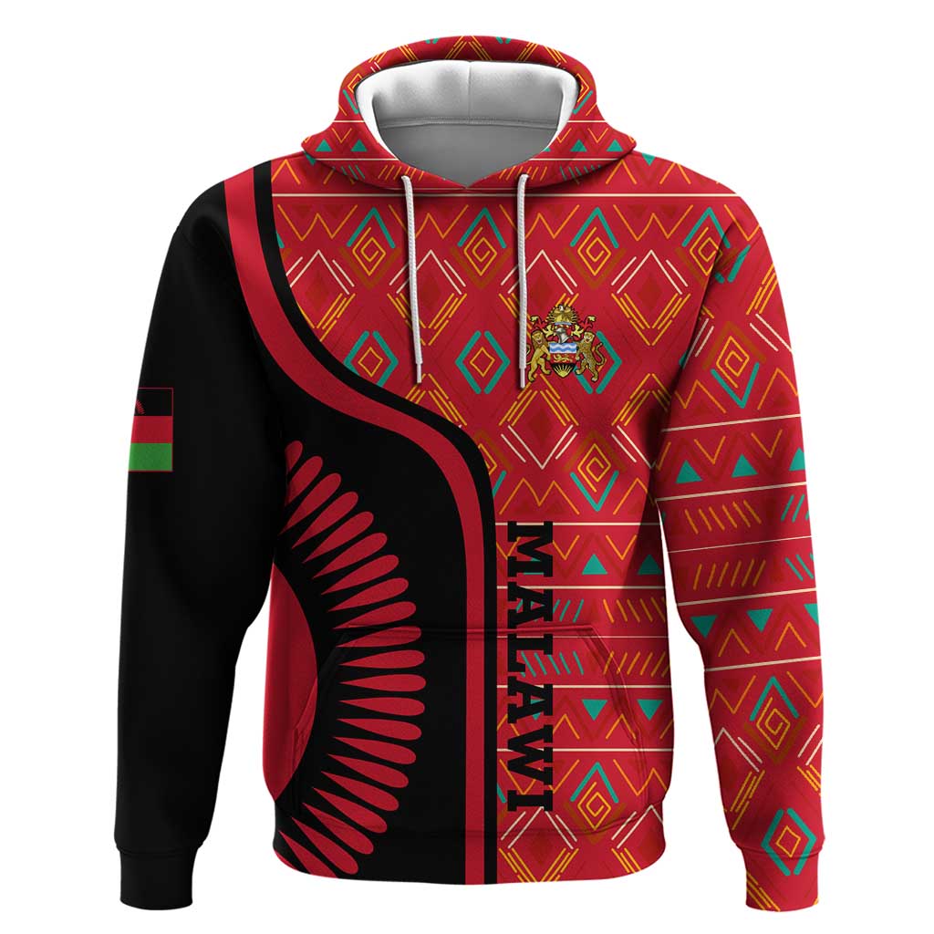 Malawi Patterns Hoodie Blended with Flag Colors & National Emblem - Cultural Fusion Design