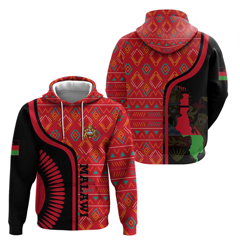 Malawi Patterns Hoodie Blended with Flag Colors & National Emblem - Cultural Fusion Design
