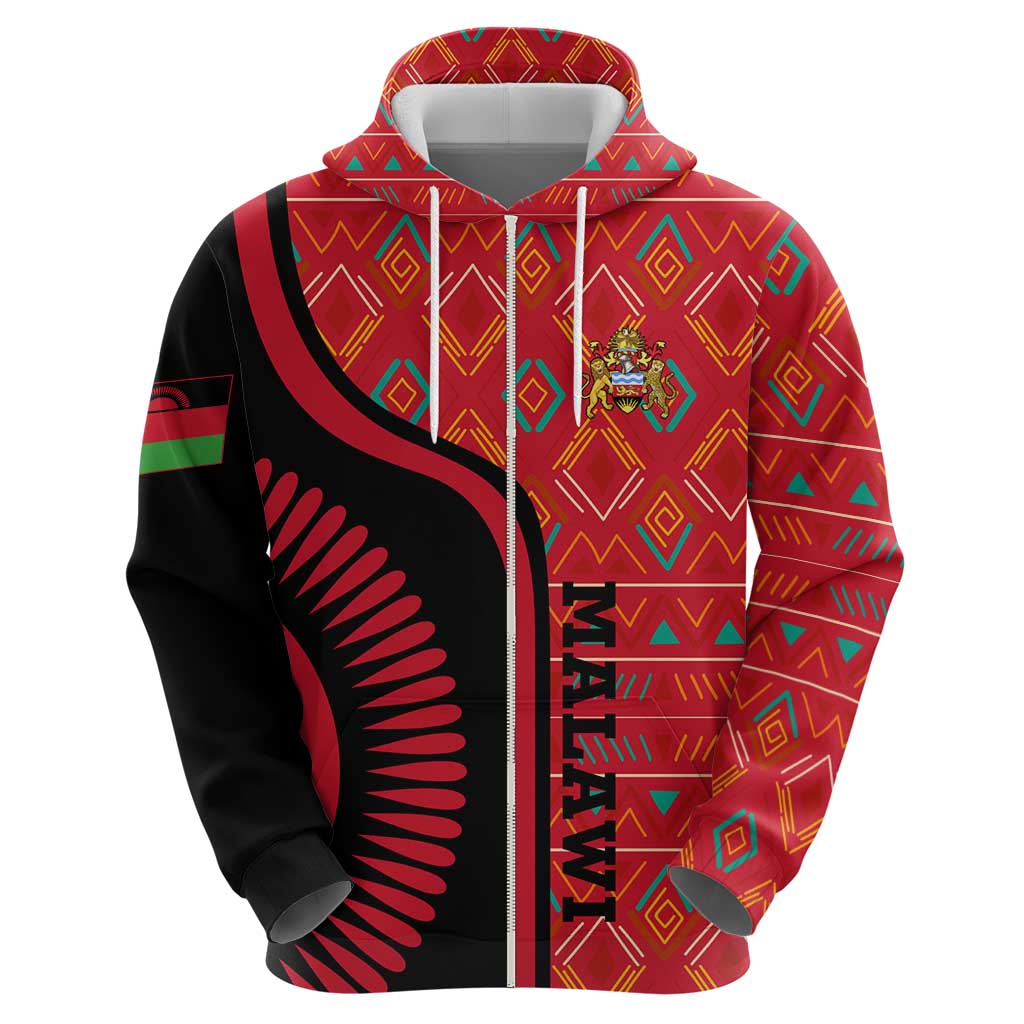Malawi Patterns Hoodie Blended with Flag Colors & National Emblem - Cultural Fusion Design