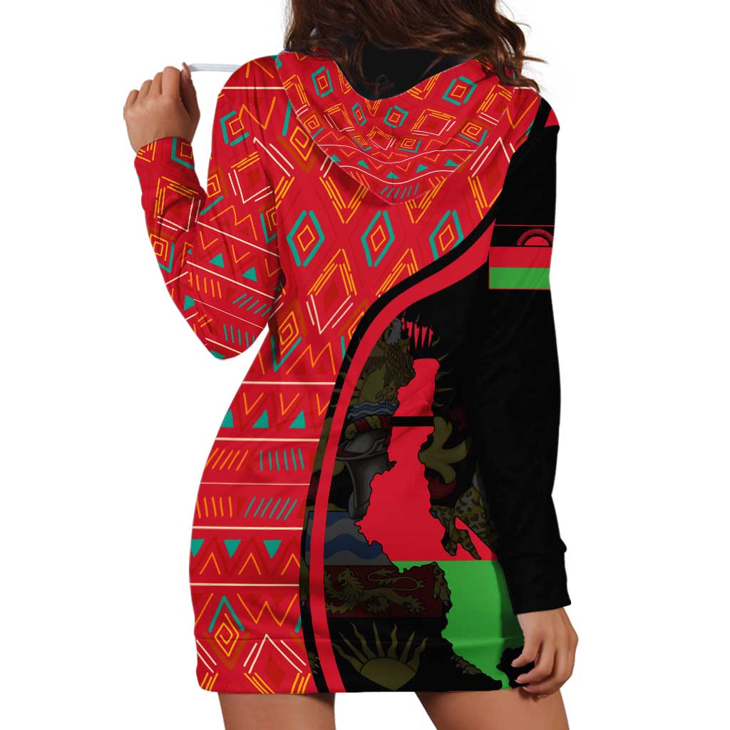 Malawi Patterns Hoodie Dress Blended with Flag Colors & National Emblem - Cultural Fusion Design