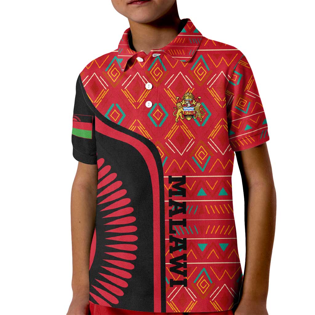 Malawi Patterns Kid Polo Shirt Blended with Flag Colors & National Emblem - Cultural Fusion Design