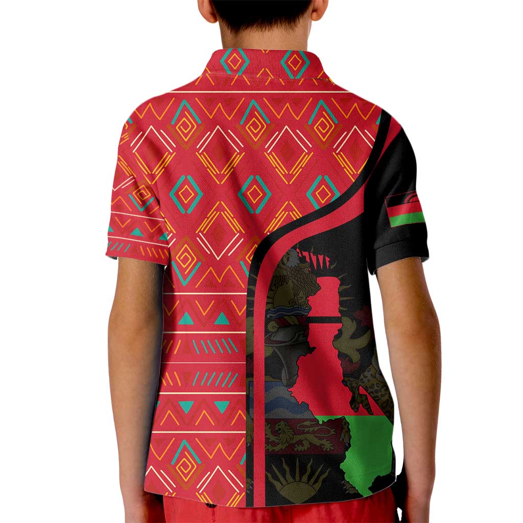 Malawi Patterns Kid Polo Shirt Blended with Flag Colors & National Emblem - Cultural Fusion Design