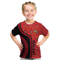 Malawi Patterns Kid T Shirt Blended with Flag Colors & National Emblem - Cultural Fusion Design