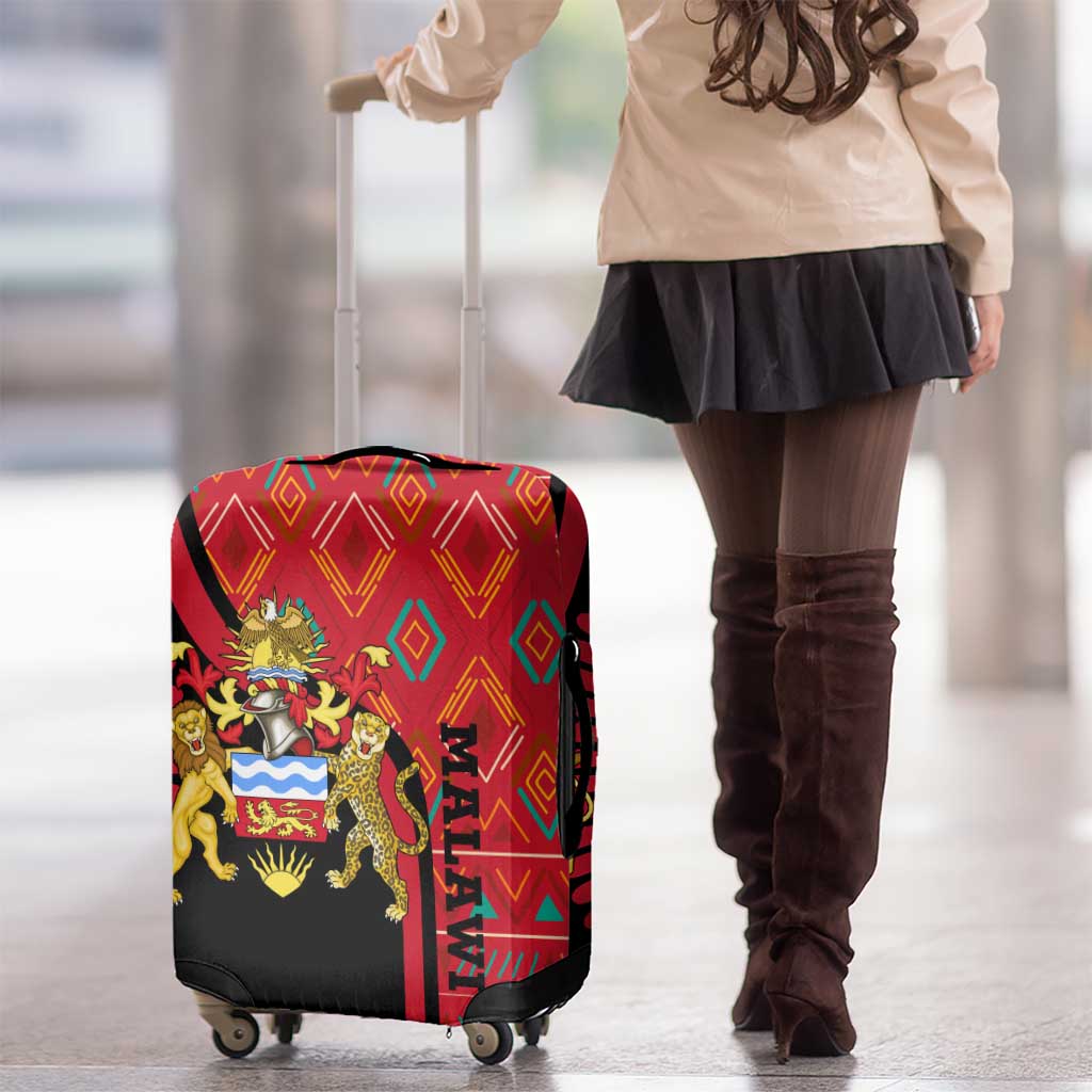 Malawi Patterns Luggage Cover Blended with Flag Colors & National Emblem - Cultural Fusion Design