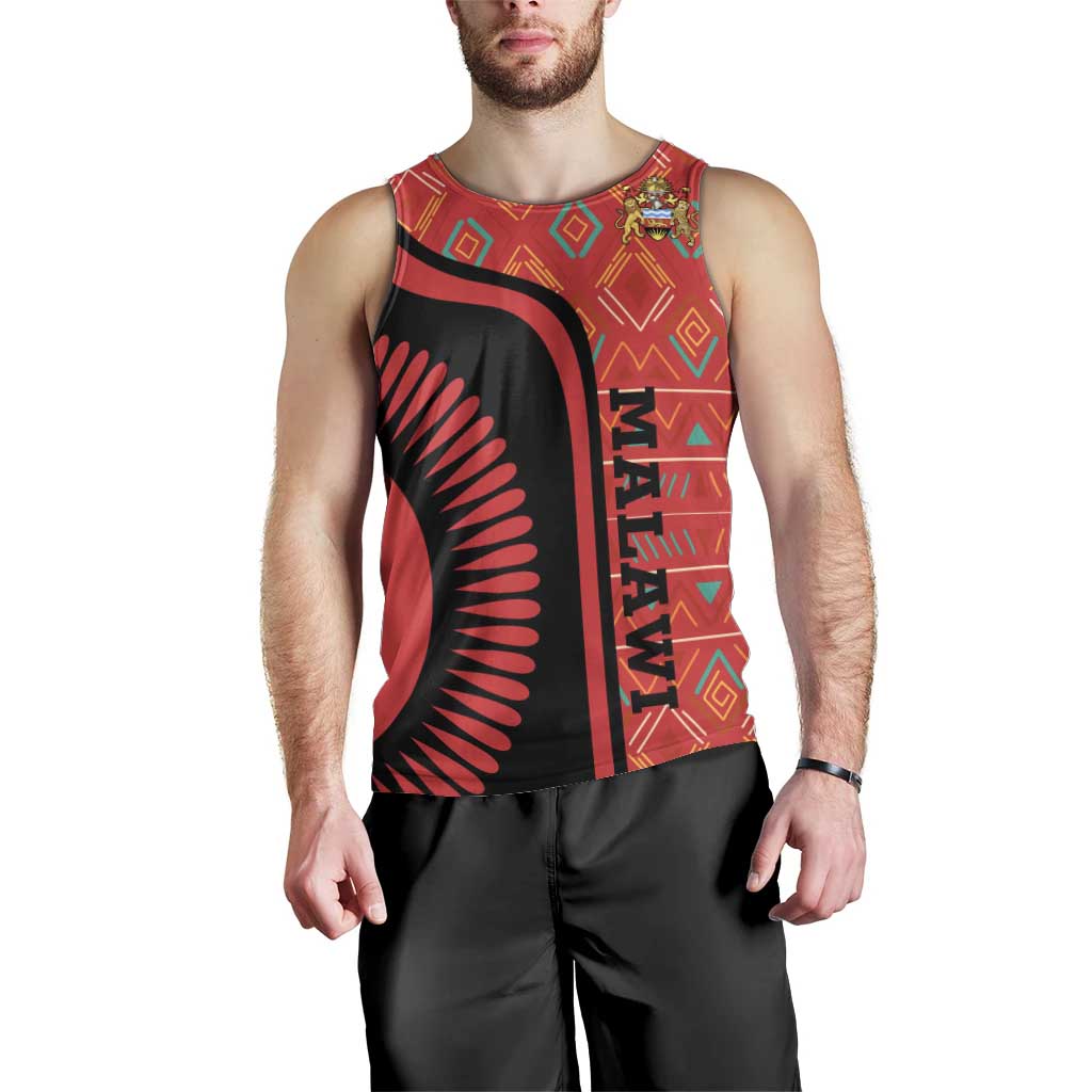 Malawi Patterns Men Tank Top Blended with Flag Colors & National Emblem - Cultural Fusion Design