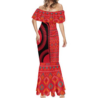 Malawi Patterns Mermaid Dress Blended with Flag Colors & National Emblem - Cultural Fusion Design