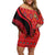 Malawi Patterns Off Shoulder Short Dress Blended with Flag Colors & National Emblem - Cultural Fusion Design