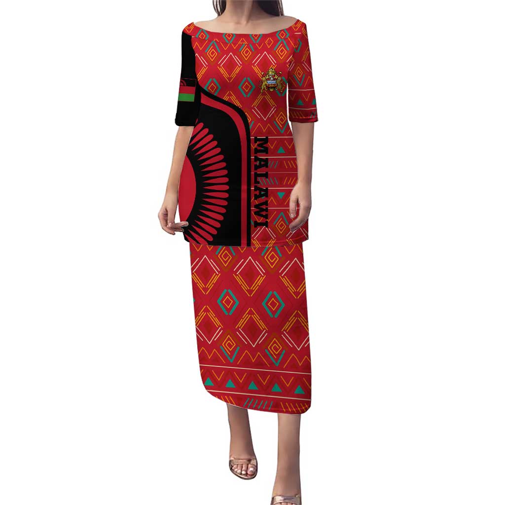 Malawi Patterns Puletasi Blended with Flag Colors & National Emblem - Cultural Fusion Design