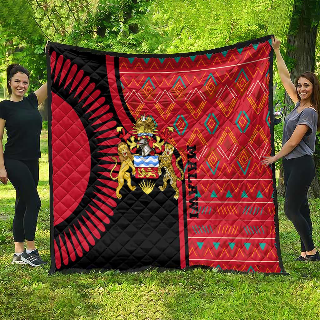 Malawi Patterns Quilt Blended with Flag Colors & National Emblem - Cultural Fusion Design