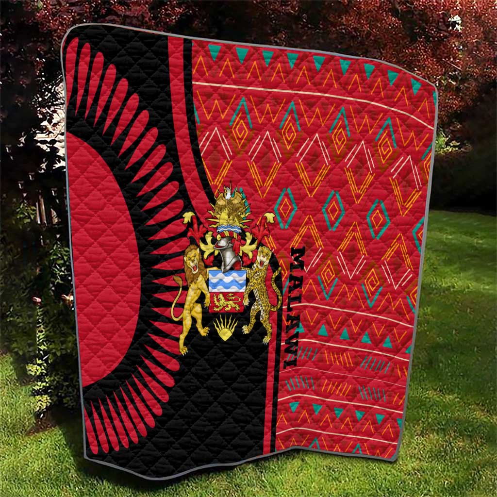 Malawi Patterns Quilt Blended with Flag Colors & National Emblem - Cultural Fusion Design
