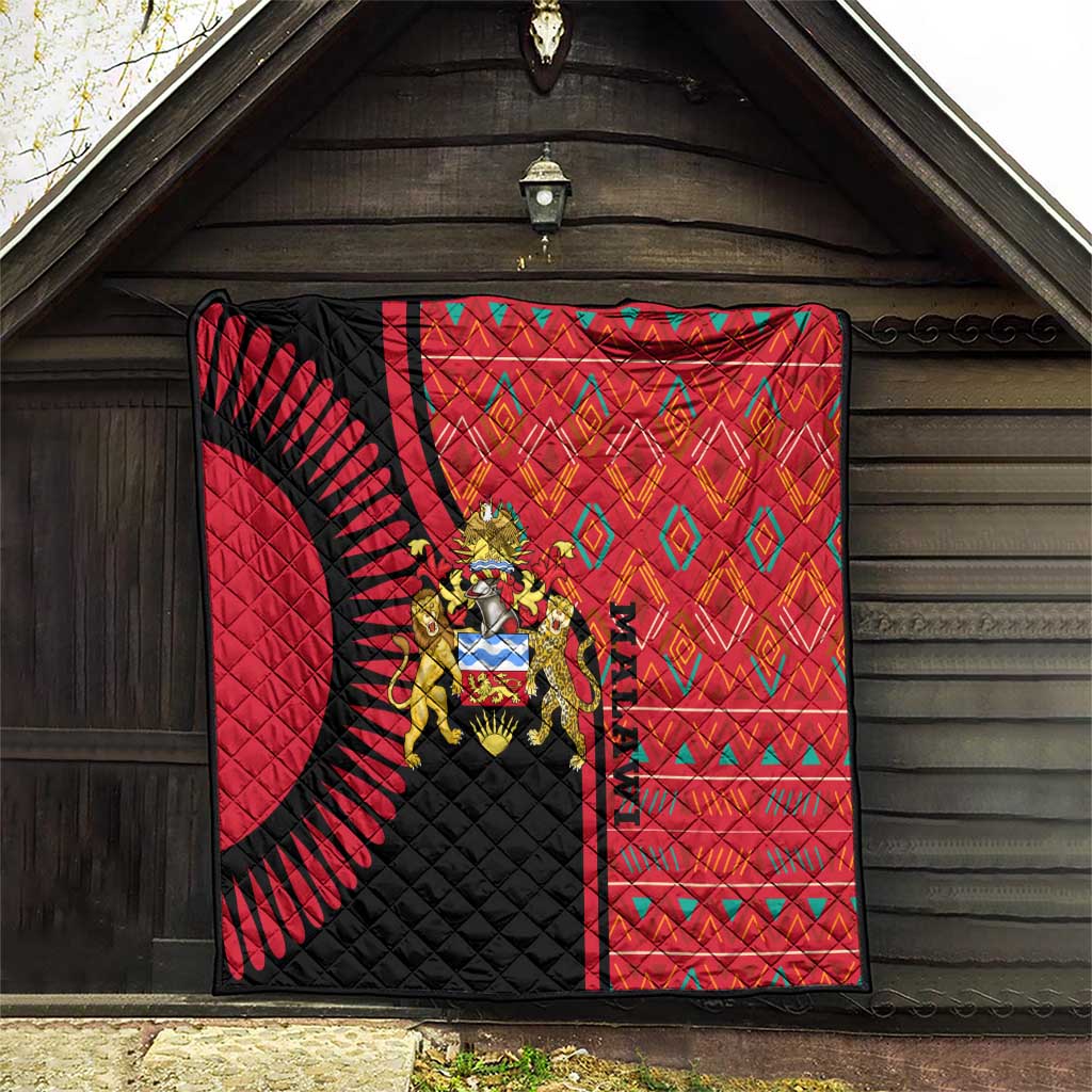 Malawi Patterns Quilt Blended with Flag Colors & National Emblem - Cultural Fusion Design