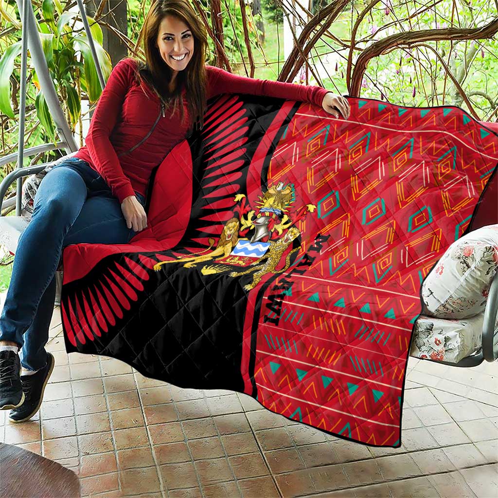 Malawi Patterns Quilt Blended with Flag Colors & National Emblem - Cultural Fusion Design