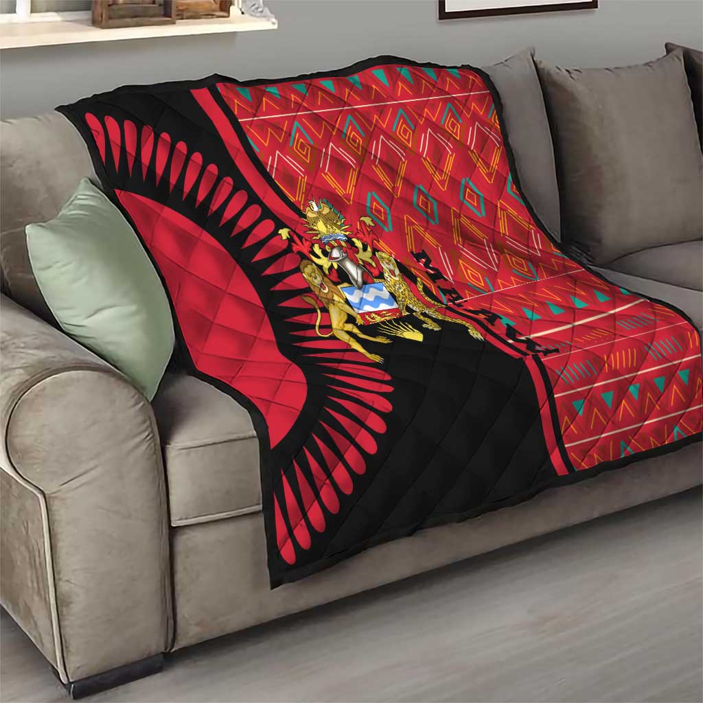 Malawi Patterns Quilt Blended with Flag Colors & National Emblem - Cultural Fusion Design