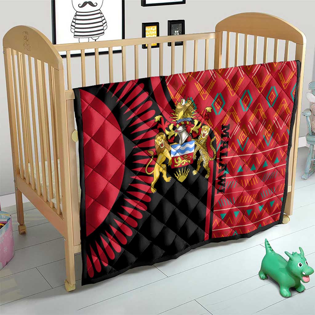 Malawi Patterns Quilt Blended with Flag Colors & National Emblem - Cultural Fusion Design
