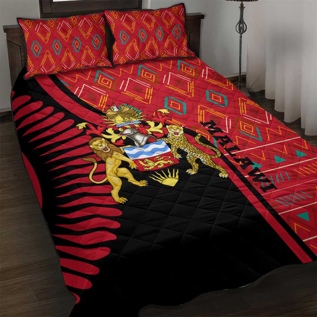 Malawi Patterns Quilt Bed Set Blended with Flag Colors & National Emblem - Cultural Fusion Design