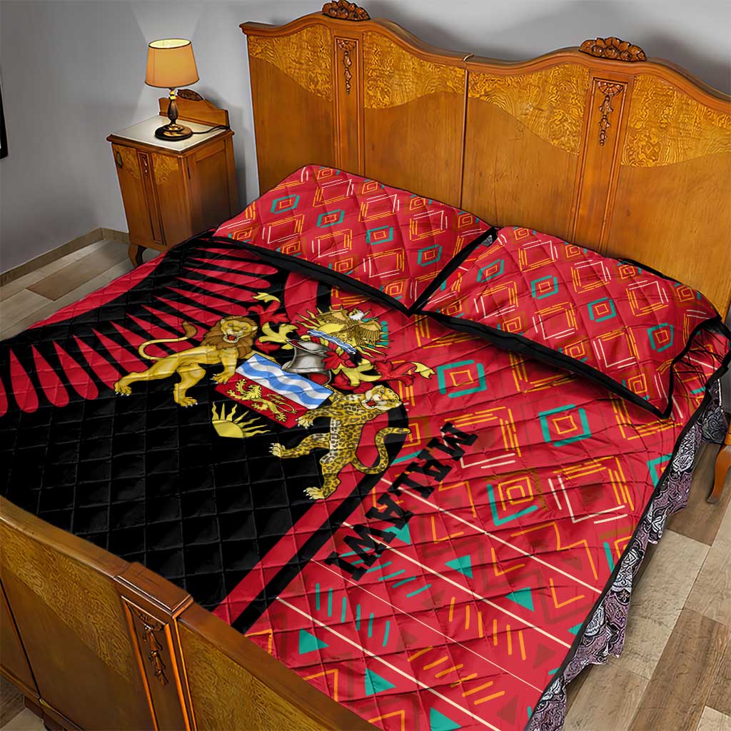 Malawi Patterns Quilt Bed Set Blended with Flag Colors & National Emblem - Cultural Fusion Design