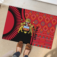 Malawi Patterns Rubber Doormat Blended with Flag Colors & National Emblem - Cultural Fusion Design