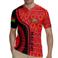 Malawi Patterns Rugby Jersey Blended with Flag Colors & National Emblem - Cultural Fusion Design