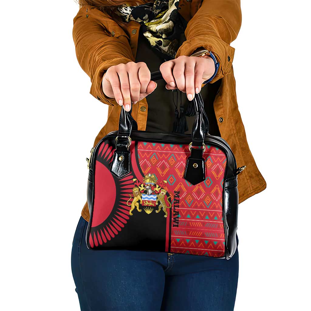 Malawi Patterns Shoulder Handbag Blended with Flag Colors & National Emblem - Cultural Fusion Design