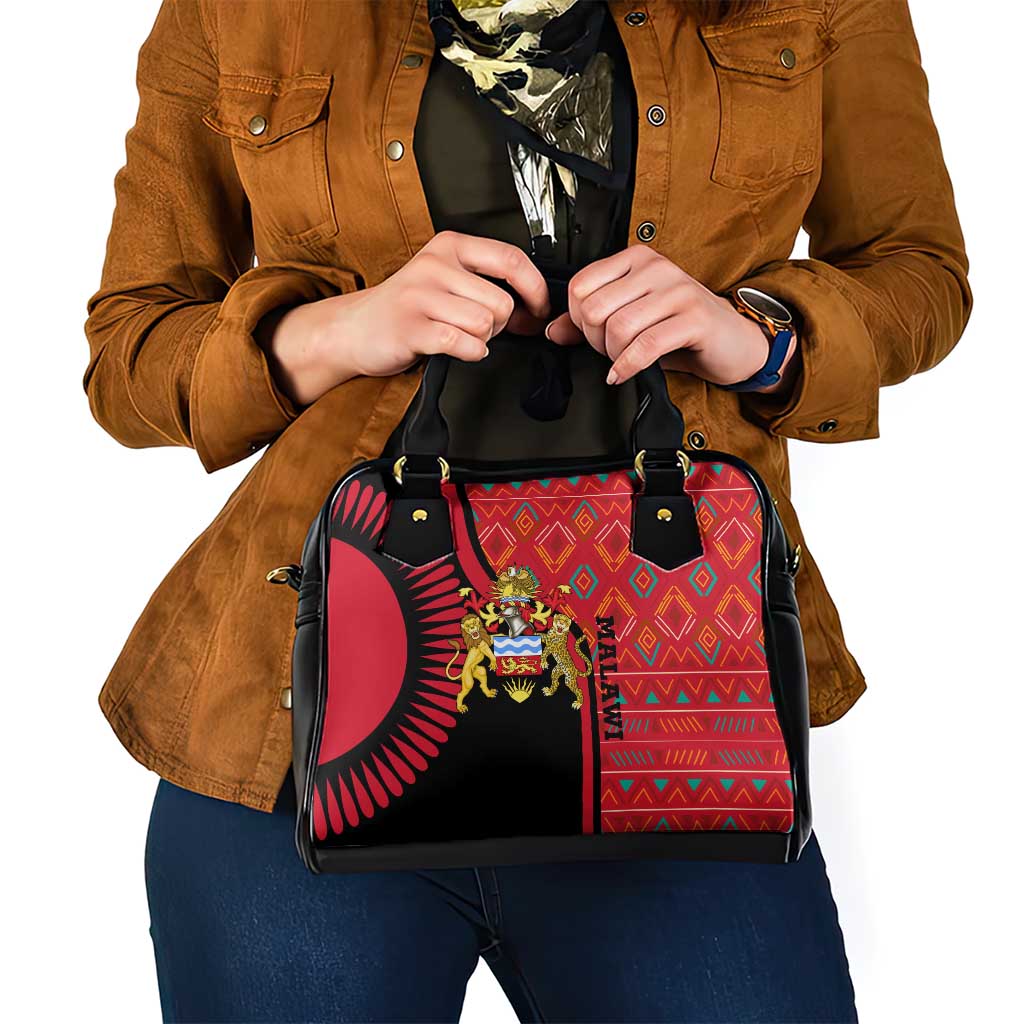 Malawi Patterns Shoulder Handbag Blended with Flag Colors & National Emblem - Cultural Fusion Design