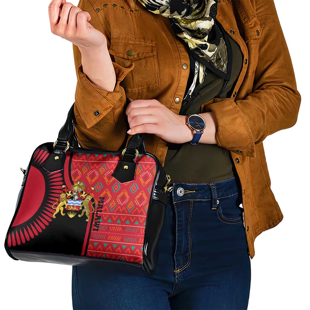 Malawi Patterns Shoulder Handbag Blended with Flag Colors & National Emblem - Cultural Fusion Design