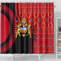 Malawi Patterns Shower Curtain Blended with Flag Colors & National Emblem - Cultural Fusion Design
