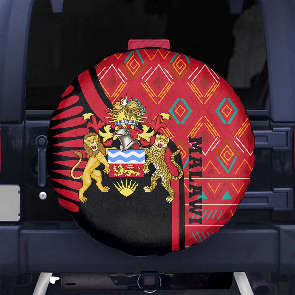 Malawi Patterns Spare Tire Cover Blended with Flag Colors & National Emblem - Cultural Fusion Design