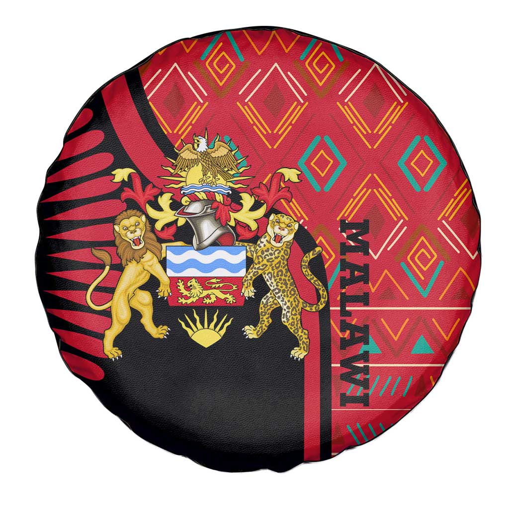 Malawi Patterns Spare Tire Cover Blended with Flag Colors & National Emblem - Cultural Fusion Design