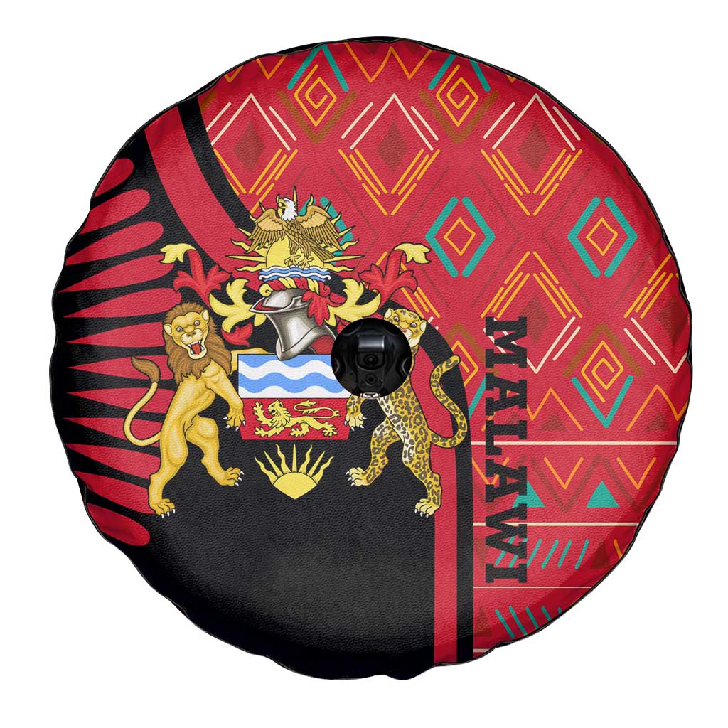 Malawi Patterns Spare Tire Cover Blended with Flag Colors & National Emblem - Cultural Fusion Design