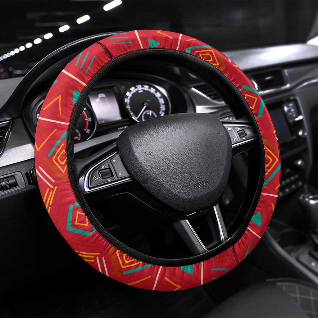 Malawi Patterns Steering Wheel Cover Blended with Flag Colors & National Emblem - Cultural Fusion Design
