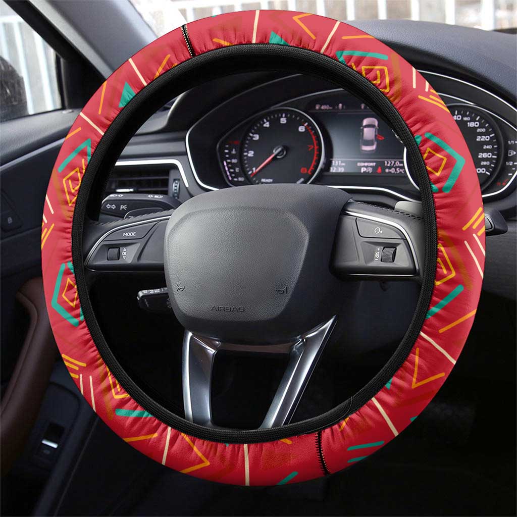 Malawi Patterns Steering Wheel Cover Blended with Flag Colors & National Emblem - Cultural Fusion Design