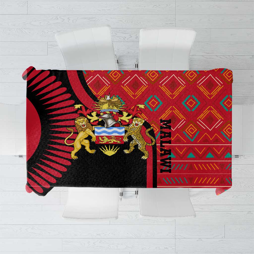 Malawi Patterns Tablecloth Blended with Flag Colors & National Emblem - Cultural Fusion Design