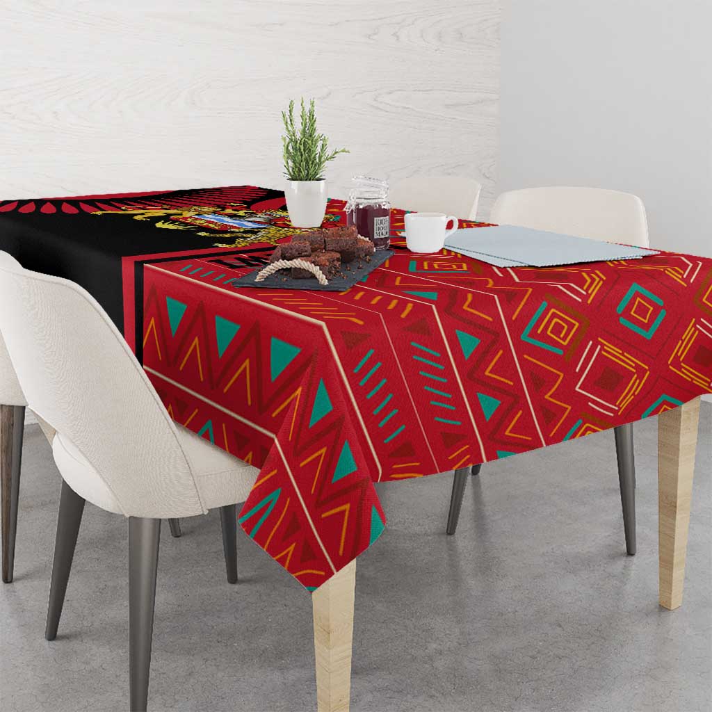 Malawi Patterns Tablecloth Blended with Flag Colors & National Emblem - Cultural Fusion Design