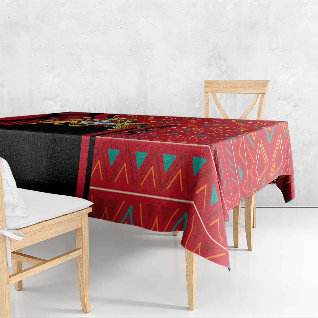 Malawi Patterns Tablecloth Blended with Flag Colors & National Emblem - Cultural Fusion Design