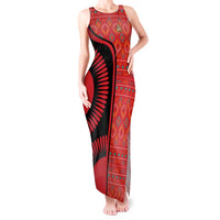 Malawi Patterns Tank Maxi Dress Blended with Flag Colors & National Emblem - Cultural Fusion Design