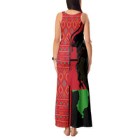 Malawi Patterns Tank Maxi Dress Blended with Flag Colors & National Emblem - Cultural Fusion Design