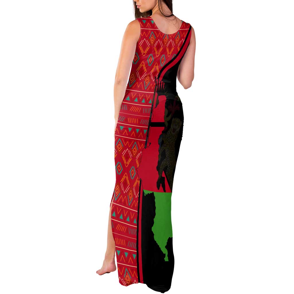 Malawi Patterns Tank Maxi Dress Blended with Flag Colors & National Emblem - Cultural Fusion Design
