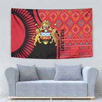 Malawi Patterns Tapestry Blended with Flag Colors & National Emblem - Cultural Fusion Design