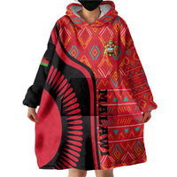 Malawi Patterns Wearable Blanket Hoodie Blended with Flag Colors & National Emblem - Cultural Fusion Design