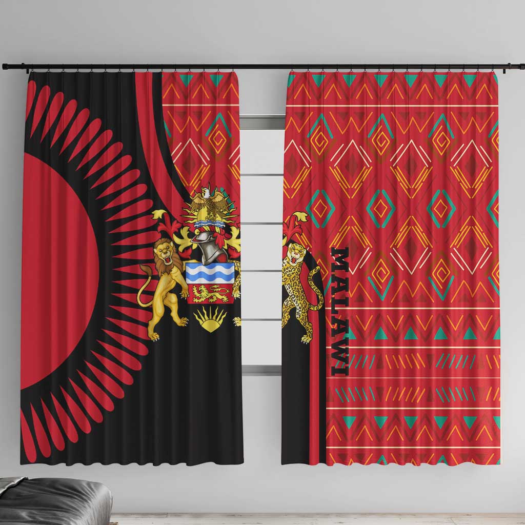 Malawi Patterns Window Curtain Blended with Flag Colors & National Emblem - Cultural Fusion Design