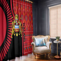 Malawi Patterns Window Curtain Blended with Flag Colors & National Emblem - Cultural Fusion Design