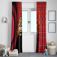 Malawi Patterns Window Curtain Blended with Flag Colors & National Emblem - Cultural Fusion Design