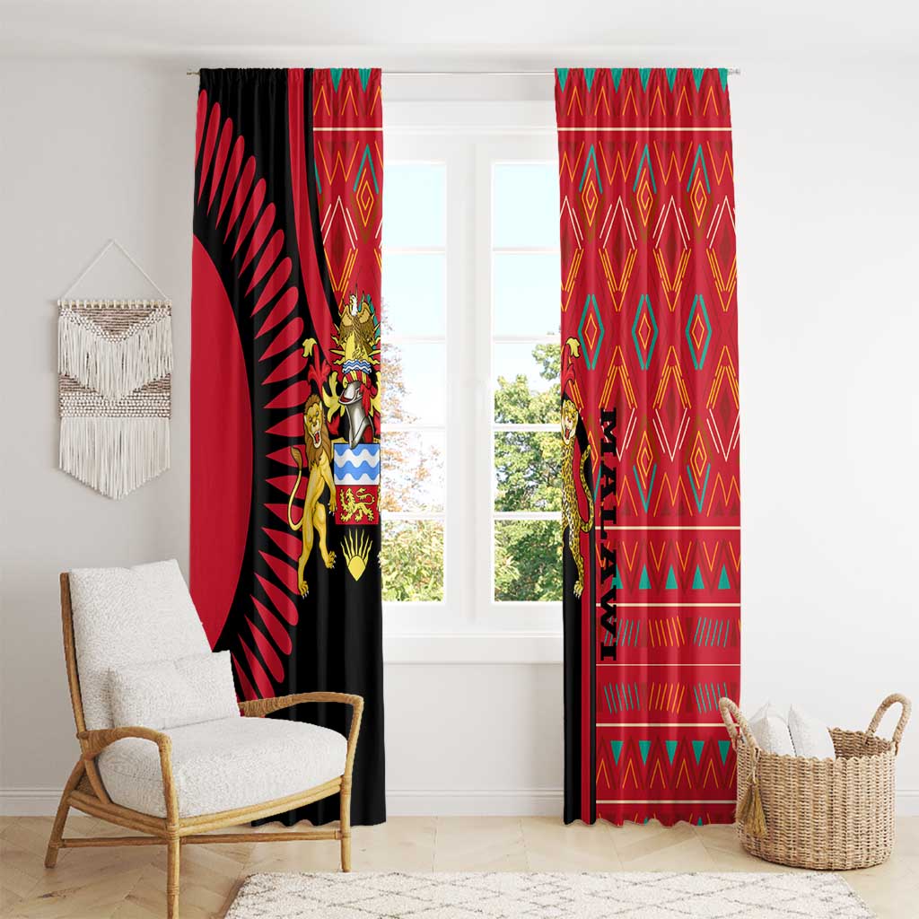 Malawi Patterns Window Curtain Blended with Flag Colors & National Emblem - Cultural Fusion Design