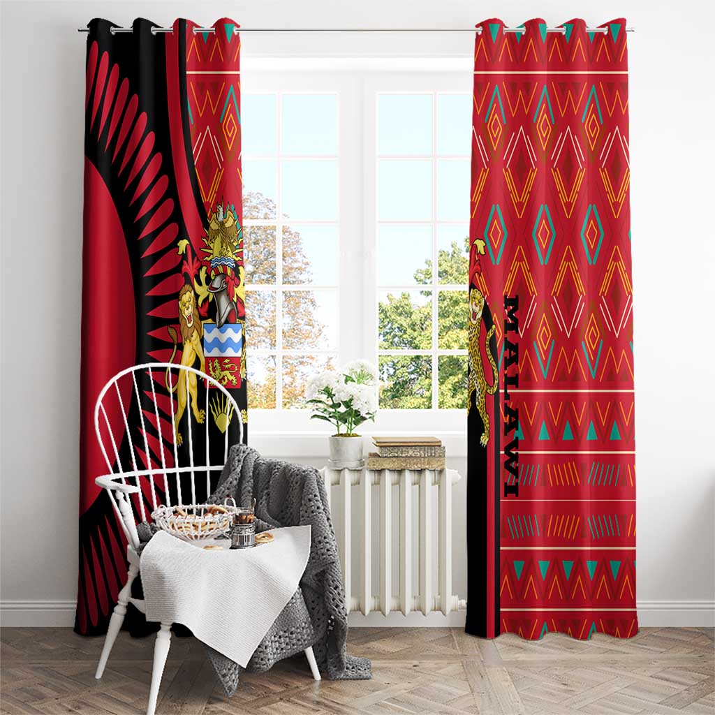 Malawi Patterns Window Curtain Blended with Flag Colors & National Emblem - Cultural Fusion Design