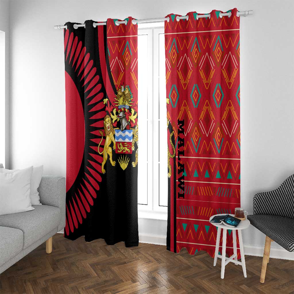 Malawi Patterns Window Curtain Blended with Flag Colors & National Emblem - Cultural Fusion Design