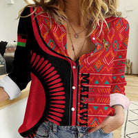 Malawi Patterns Women Casual Shirt Blended with Flag Colors & National Emblem - Cultural Fusion Design