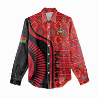 Malawi Patterns Women Casual Shirt Blended with Flag Colors & National Emblem - Cultural Fusion Design