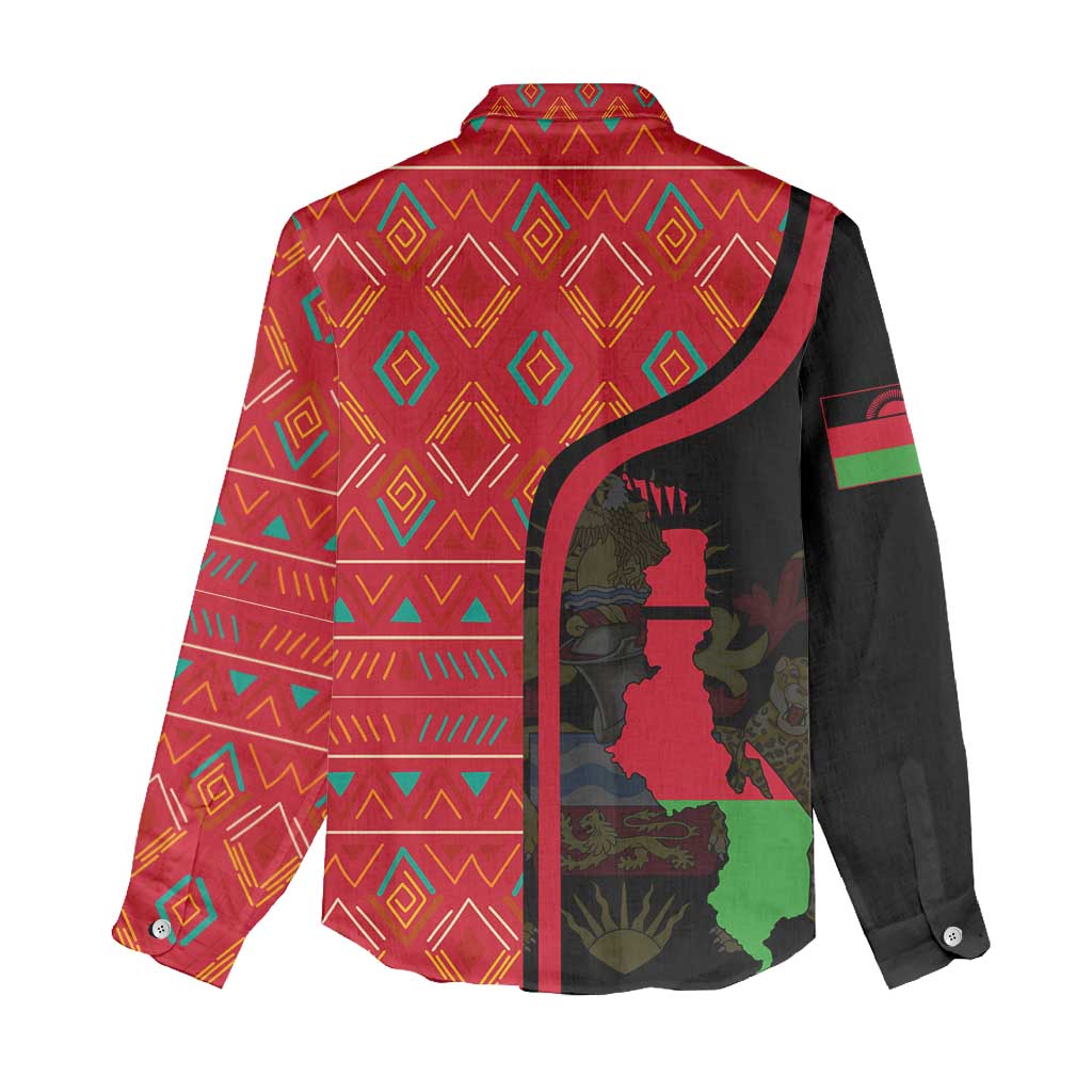 Malawi Patterns Women Casual Shirt Blended with Flag Colors & National Emblem - Cultural Fusion Design